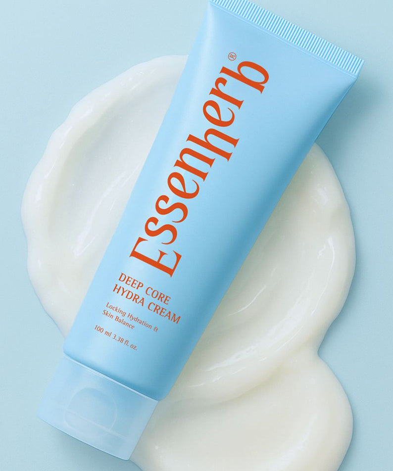 ESSENHERB Deep Core Hydra Cream 100ml tube on creamy background