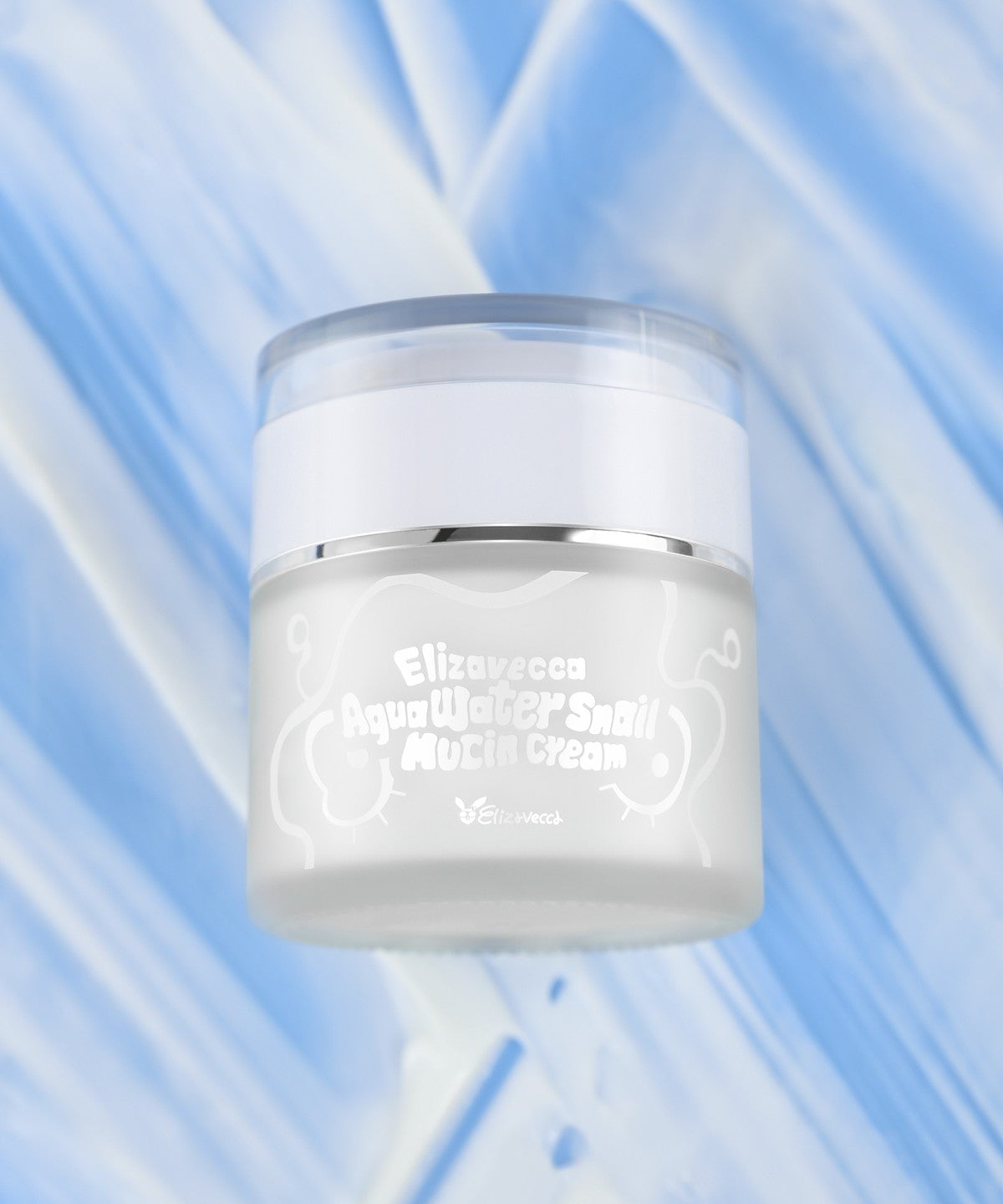 ELIZAVECCA Aqua Water Snail Mushine Cream jar on a blue background