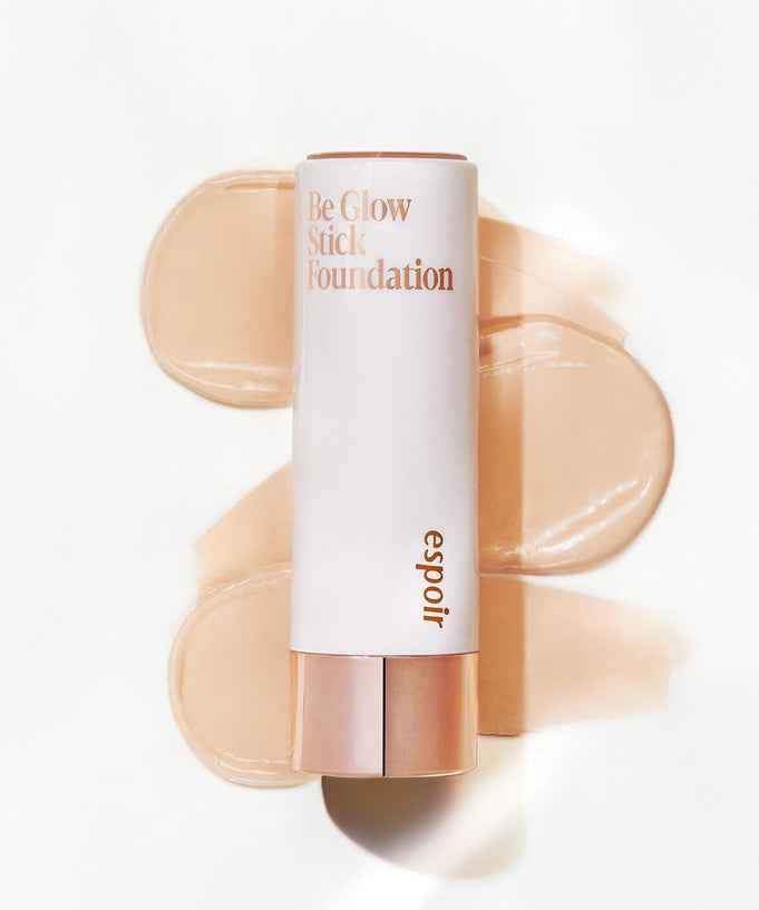 ESPOIR BE GLOW STICK FOUNDATION SPF50+ PA++++ highlighting its creamy texture and sleek design.