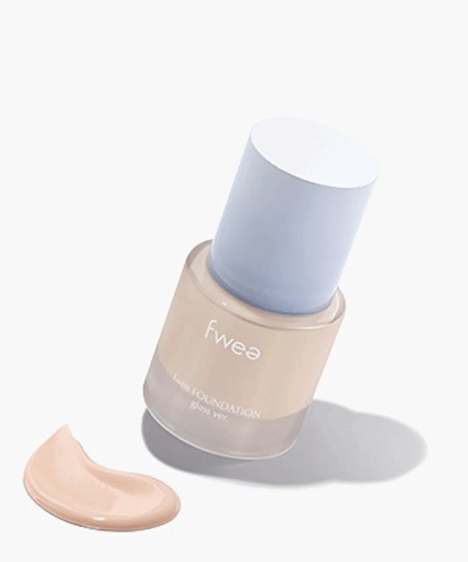 FWEE Foundation Glass bottle and product swatch on a white background.