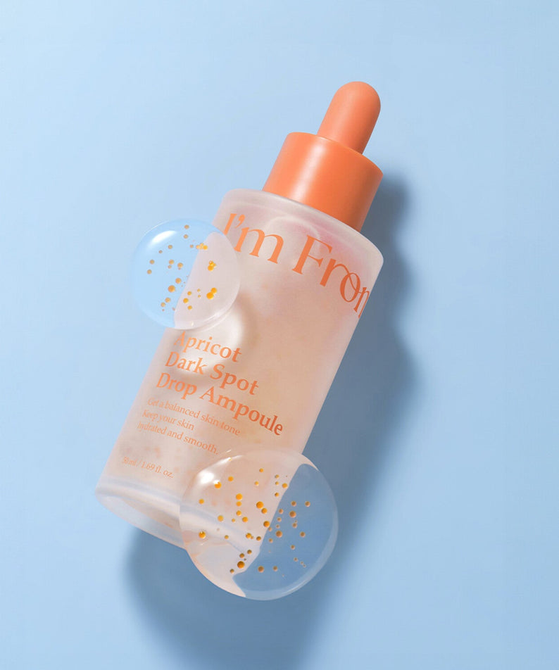 I'M FROM Apricot Dark Spot Drop Ampoule 50ml bottle on blue background
