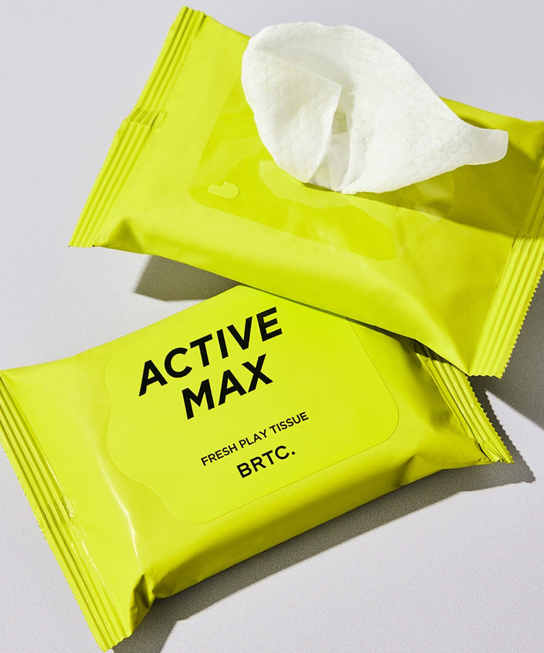Gentleman Korea product shot of BRTC Homme Active Max Fresh Play Tissue 15 Sheets in bright yellow packaging for men’s skincare