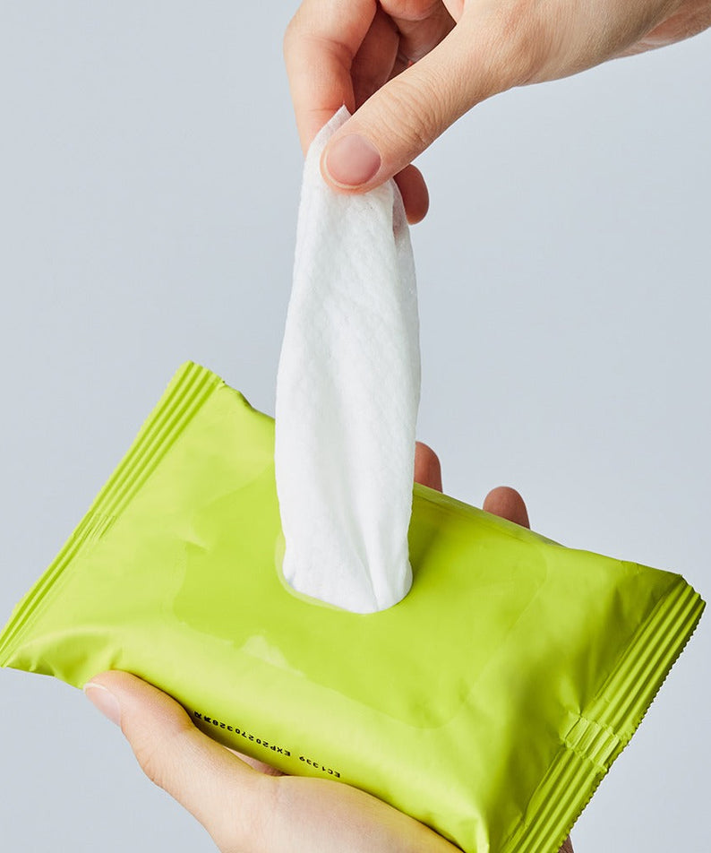 BRTC Homme Active Max Fresh Play Tissue 15 Sheets - Gentleman Korea product image showing hand pulling a fresh tissue from green pack