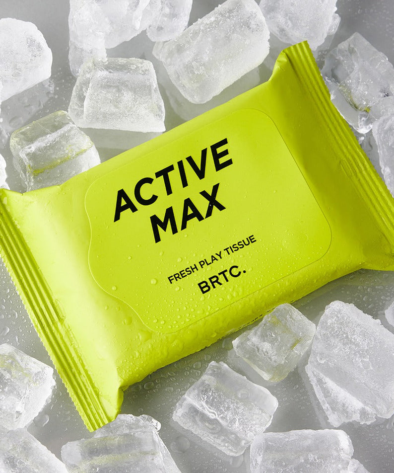 BRTC Homme Active Max Fresh Play Tissue 15 Sheets - Gentleman Korea product image showing lime-green Active Max packet on ice