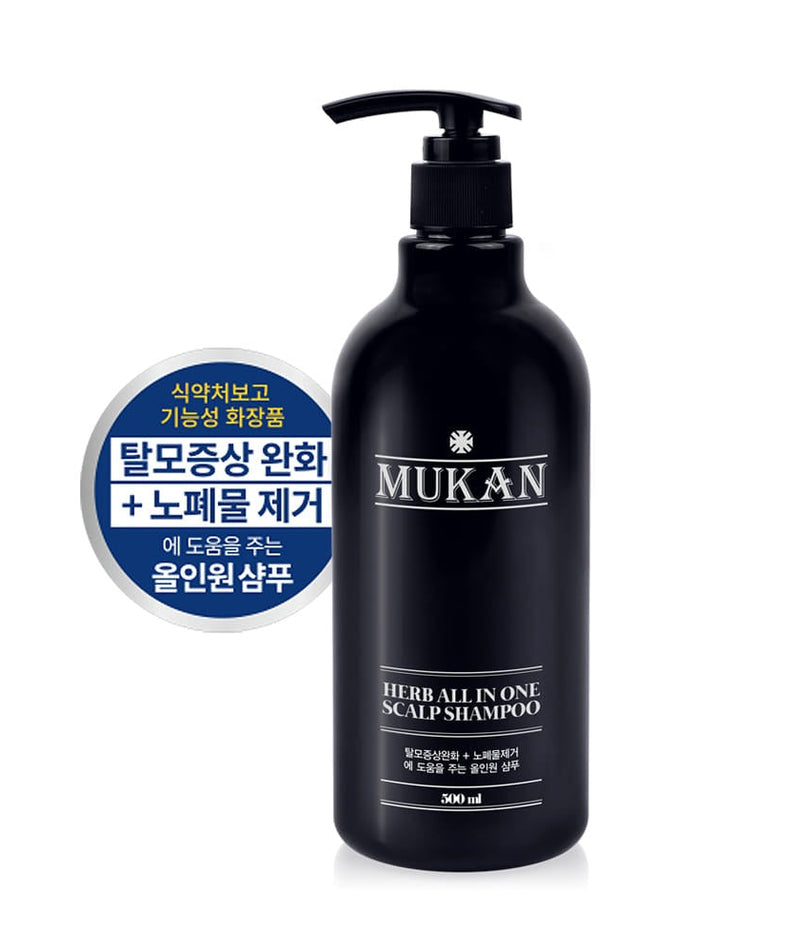 MUKAN Herb All-in-One Scalp Shampoo 500ml - Gentleman Korea black pump bottle for men, herbal scalp care and hair loss relief