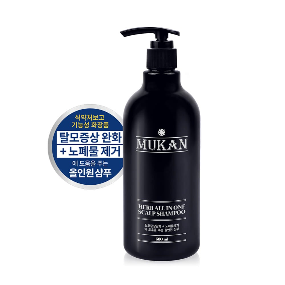 MUKAN Herb All-in-One Scalp Shampoo 500ml - Gentleman Korea black pump bottle for men, herbal scalp care and hair loss relief