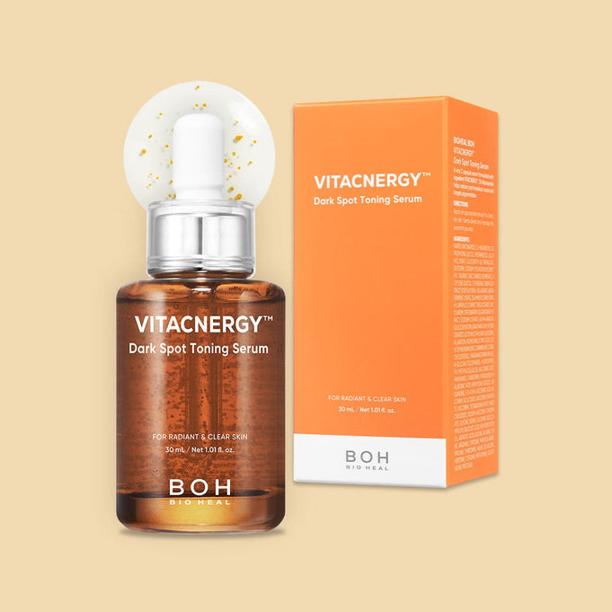 BIO HEAL BOH Vitacnergy Dark Spot Toning Serum bottle and packaging with dropper for skincare