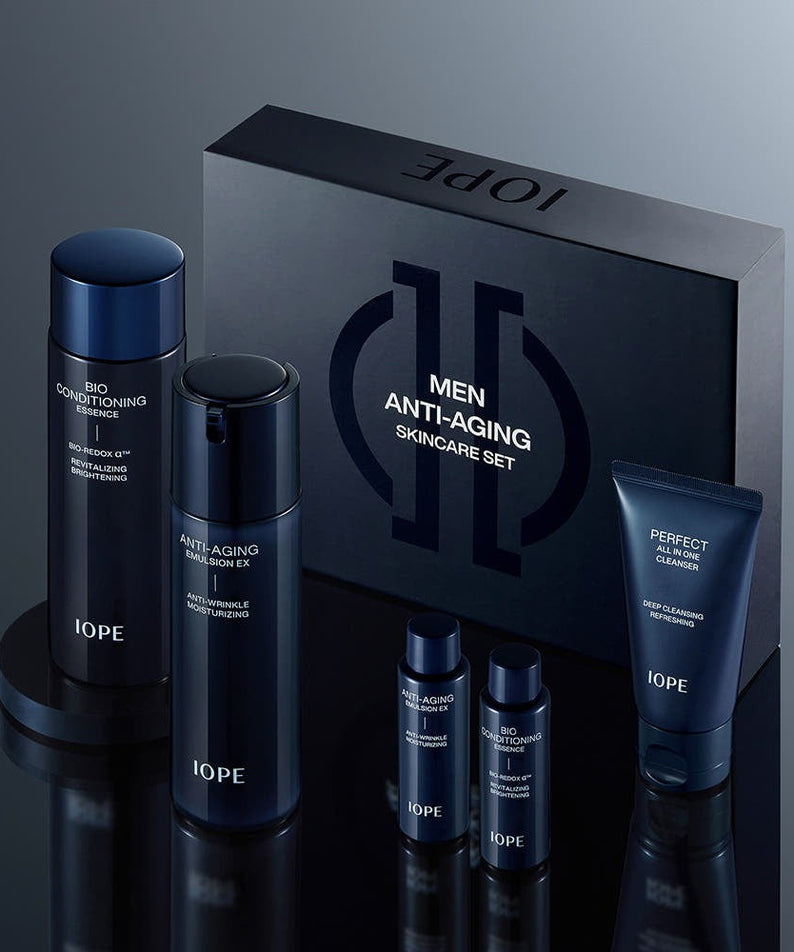 IOPE Men Bio Anti-Aging Set (Essence, Emulsion, Cleanser) – Gentleman Korea premium men’s K‑beauty skincare gift set