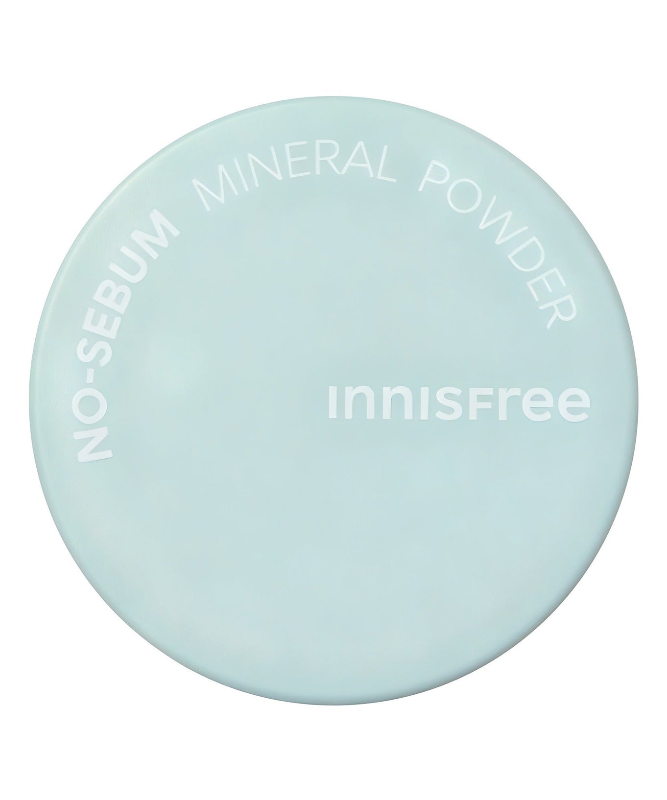 INNISFREE No Sebum Mineral Powder in mint compact packaging with white text on the lid.