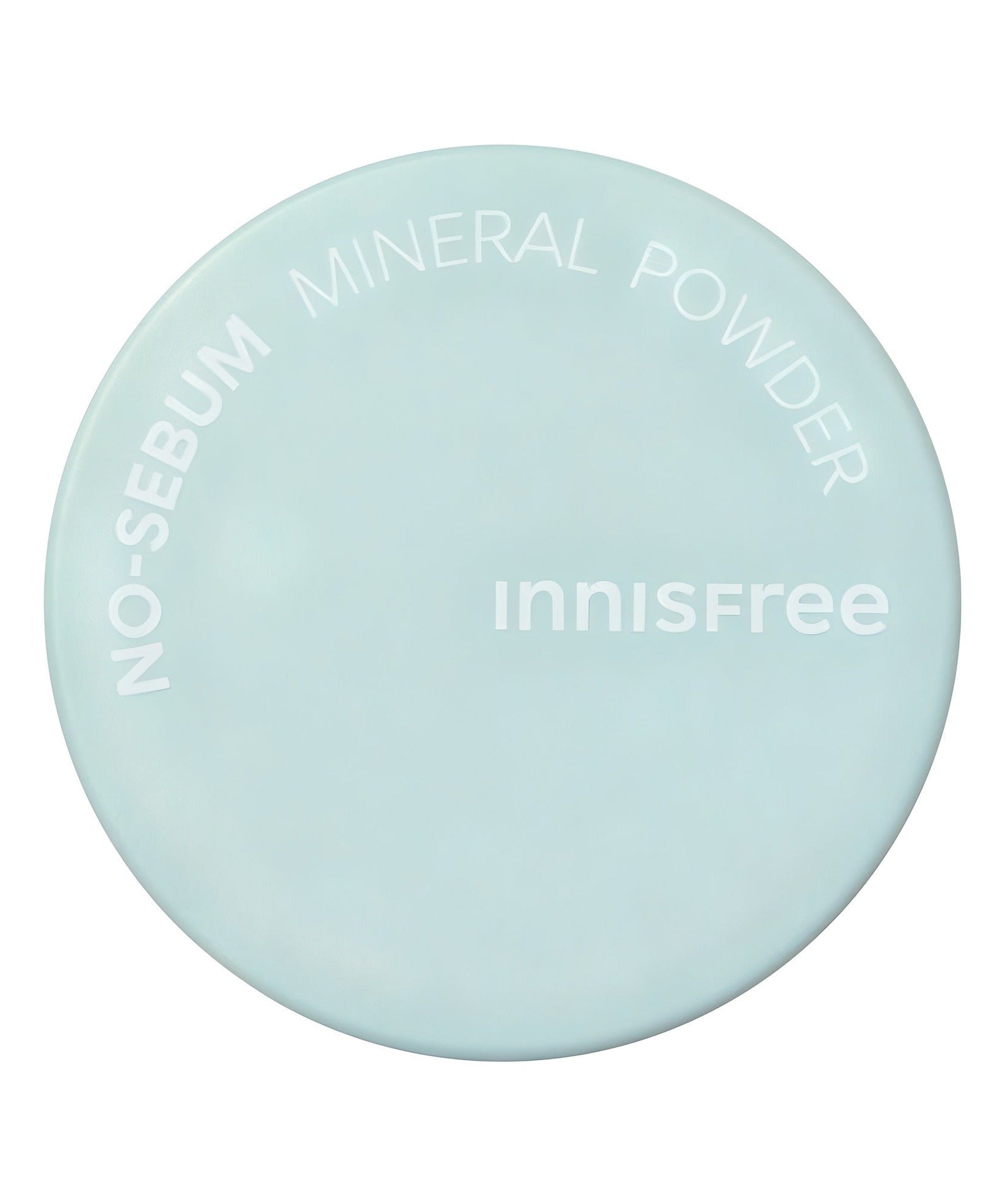 INNISFREE No Sebum Mineral Powder in mint compact packaging with white text on the lid.