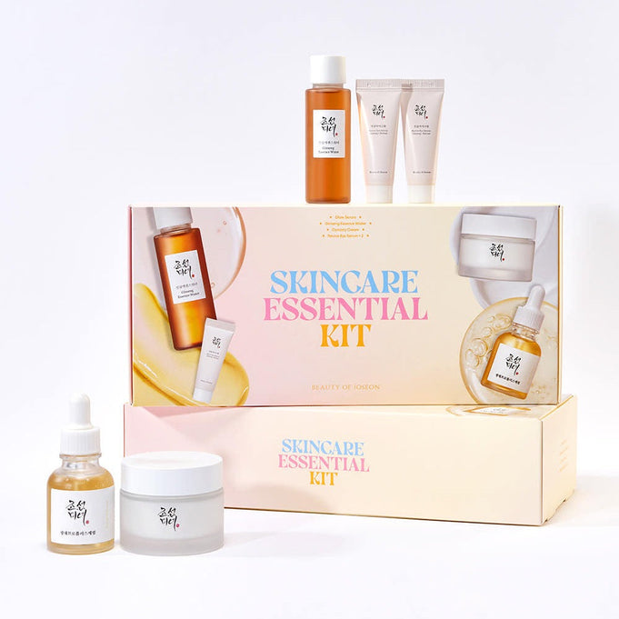BEAUTY OF JOSEON Skincare Essential Set featuring Ginseng Essence Water, Suncream, Dynasty Cream, and Glow Serum – 30 ml sizes