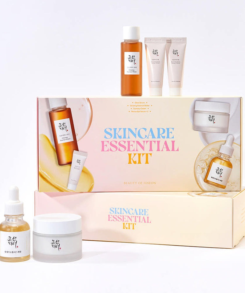 BEAUTY OF JOSEON Skincare Essential Set featuring Ginseng Essence Water, Suncream, Dynasty Cream, and Glow Serum – 30 ml sizes