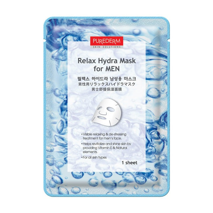 PUREDERM Relax Hydra Men's Mask 1 Pack by Gentleman Korea — Korean skincare sheet mask for men, hydrating relaxing treatment, 1 sheet