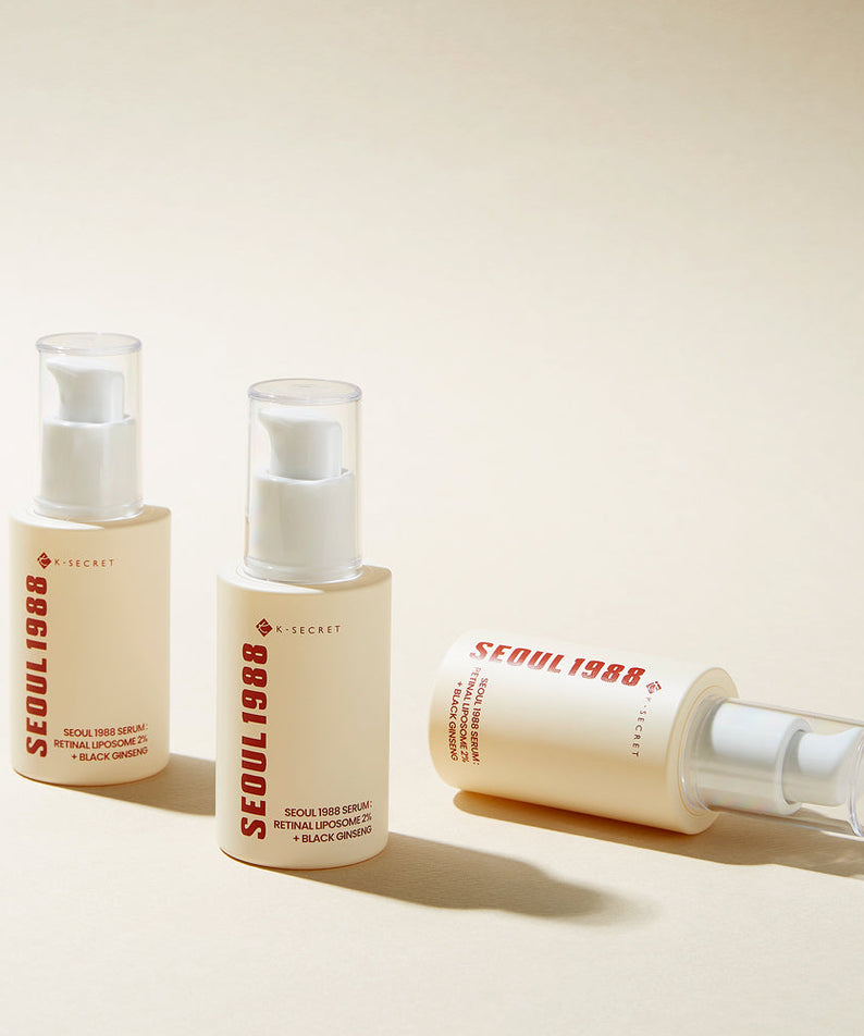 SEOUL 1988 Retinal Black Ginseng Serum bottles displayed on a neutral background.
