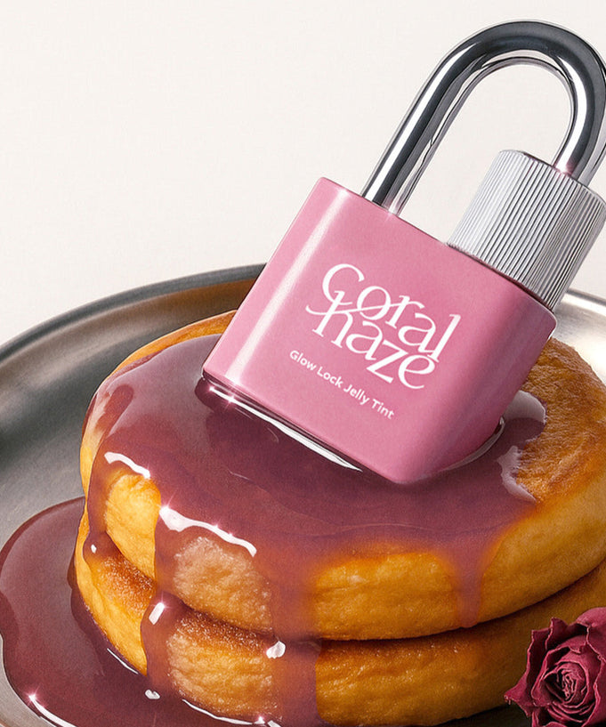 CORALHAZE Glow Lock Jelly Tint on pancakes with rose decoration
