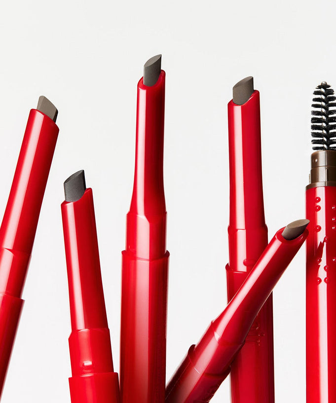 ESPOIR THE BROW EASY SHAPING PENCIL in red casing displaying different pencil tips.