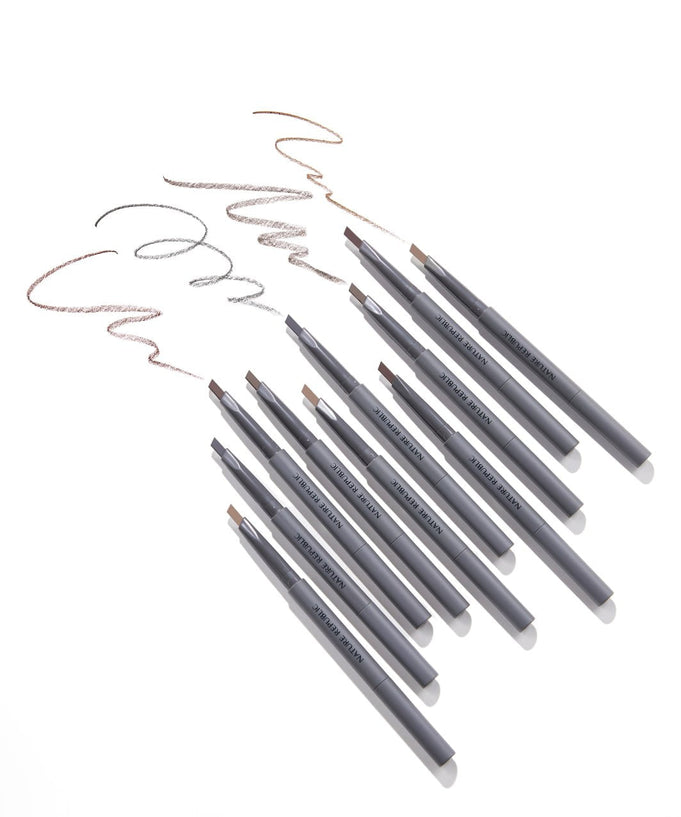NATURE REPUBLIC Botanical Auto Eyebrow pencils displayed with strokes