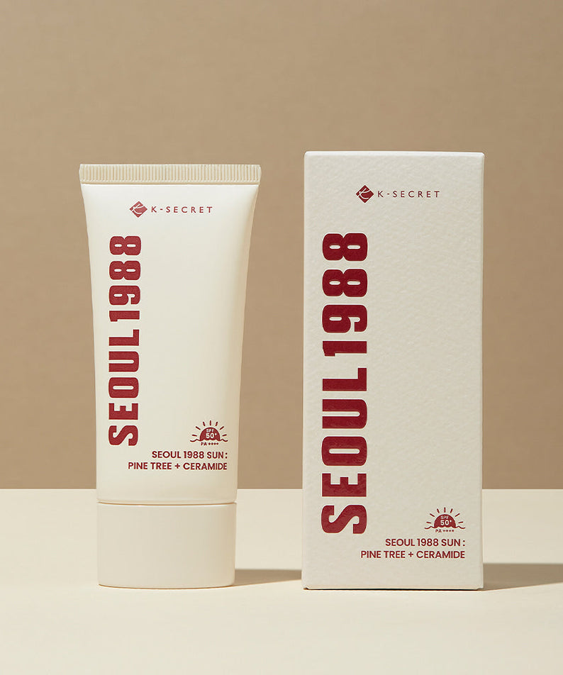SEOUL 1988 Pine Sunscreen tube and packaging on a neutral background