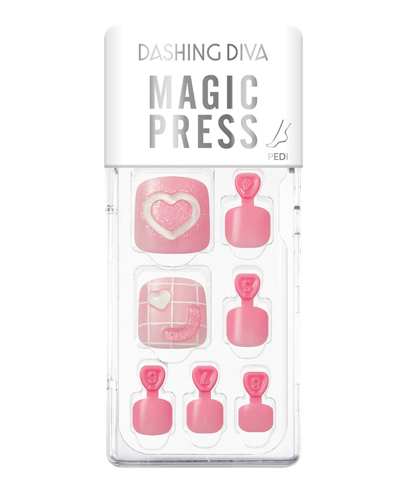 DASHING DIVA MAGIC PRESS Love Joy pink nail set with heart design packaging.
