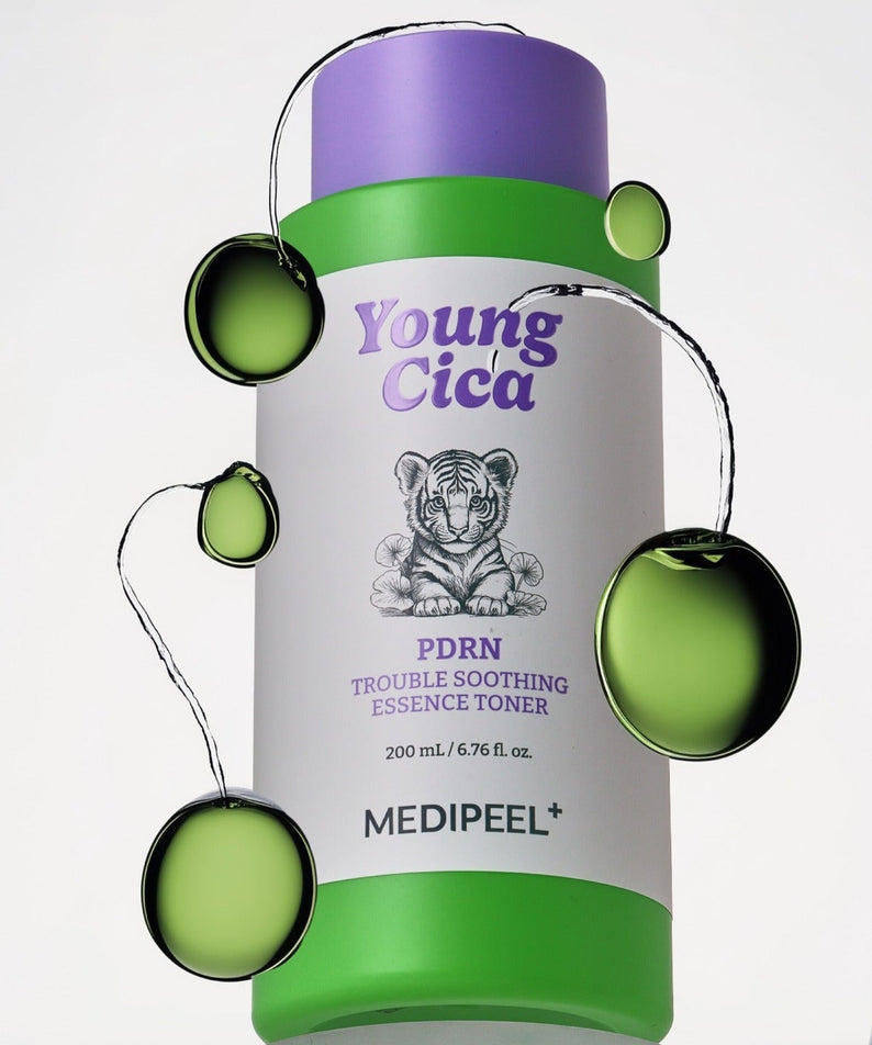 MEDIPEEL Young Cica PDRN Trouble Soothing Essence Toner 200ml bottle with green and purple design, 200ml size
