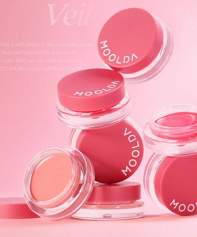 MOOLDA Water Moisture Veil Multi-Use Blusher in elegant pink packaging, showcasing multi-use versatility for a radiant look.