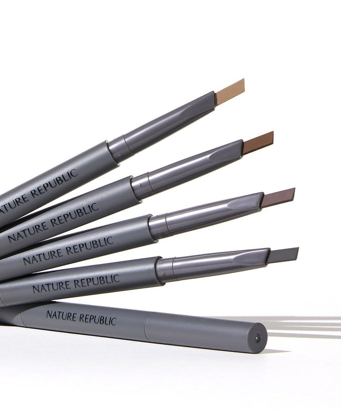 NATURE REPUBLIC Botanical Auto Eyebrow pencils in various shades, showcasing product versatility and quality.