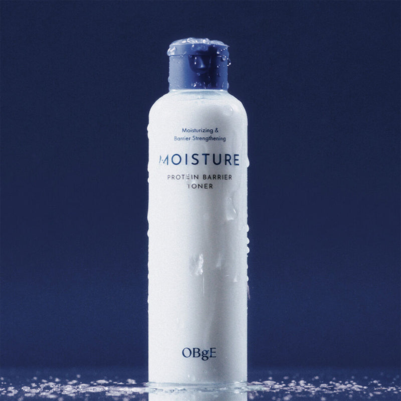 Gentleman Korea product image of OBGE Moisture Protein Barrier Toner 200ml bottle with water droplets, Korean skincare for men
