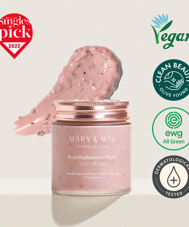 MARY & MAY Rose Hyaluronic Hydra Wash off Pack 125g vegan clean beauty product with awards