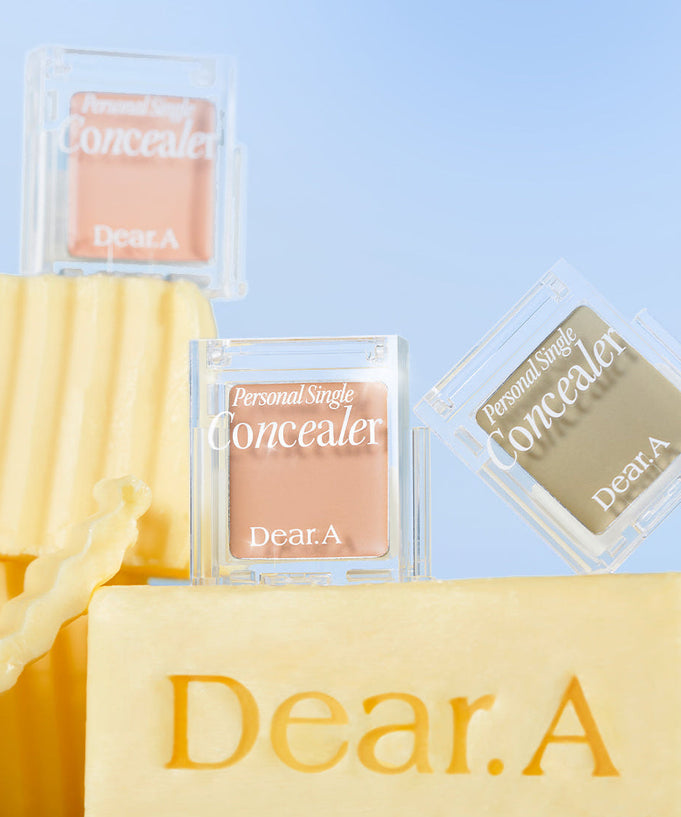 DEAR.A Single Concealer 10 Colors in various shades displayed on decorative background
