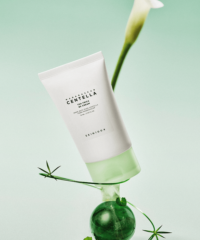 SKIN1004 Madagascar Centella Tea-trica B5 Cream 75ml, soothing skincare product on display with green accents