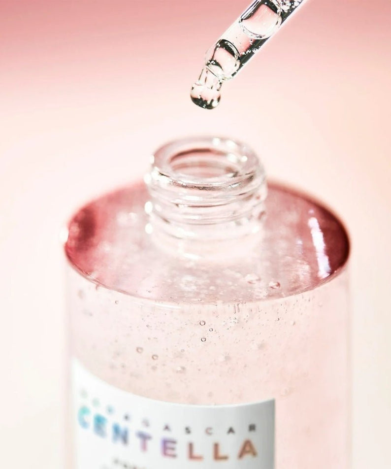 SKIN1004 Madagascar Centella Pore-Mfying Fresh Ampoule 100ml bottle with dropper, highlighting product texture and packaging.