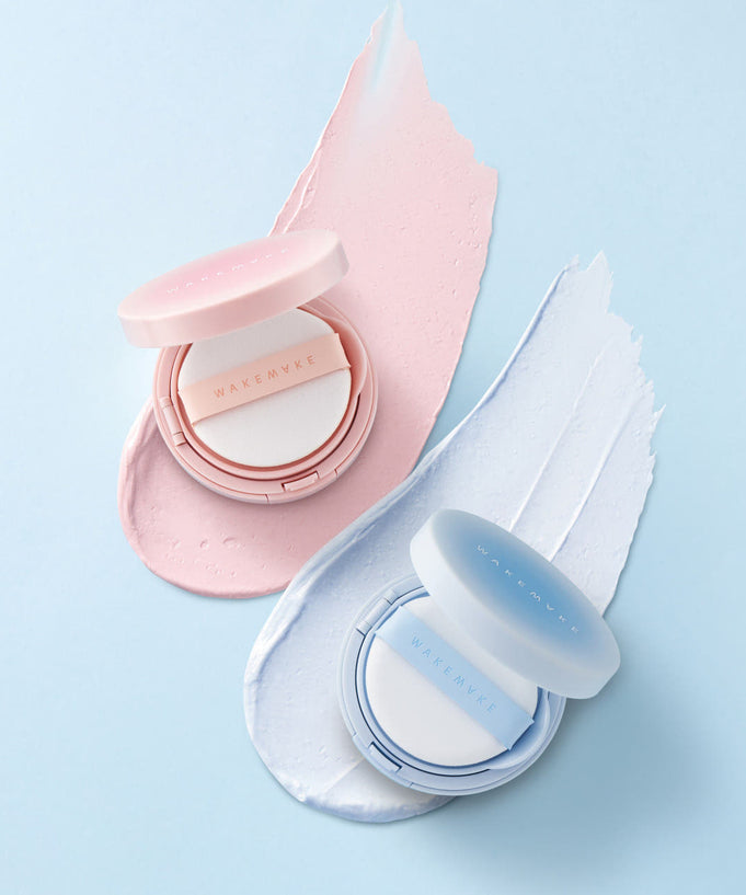 WAKE MAKE Stay Fixer Smooth Primer Balm 10g in pink and blue packaging on a textured background